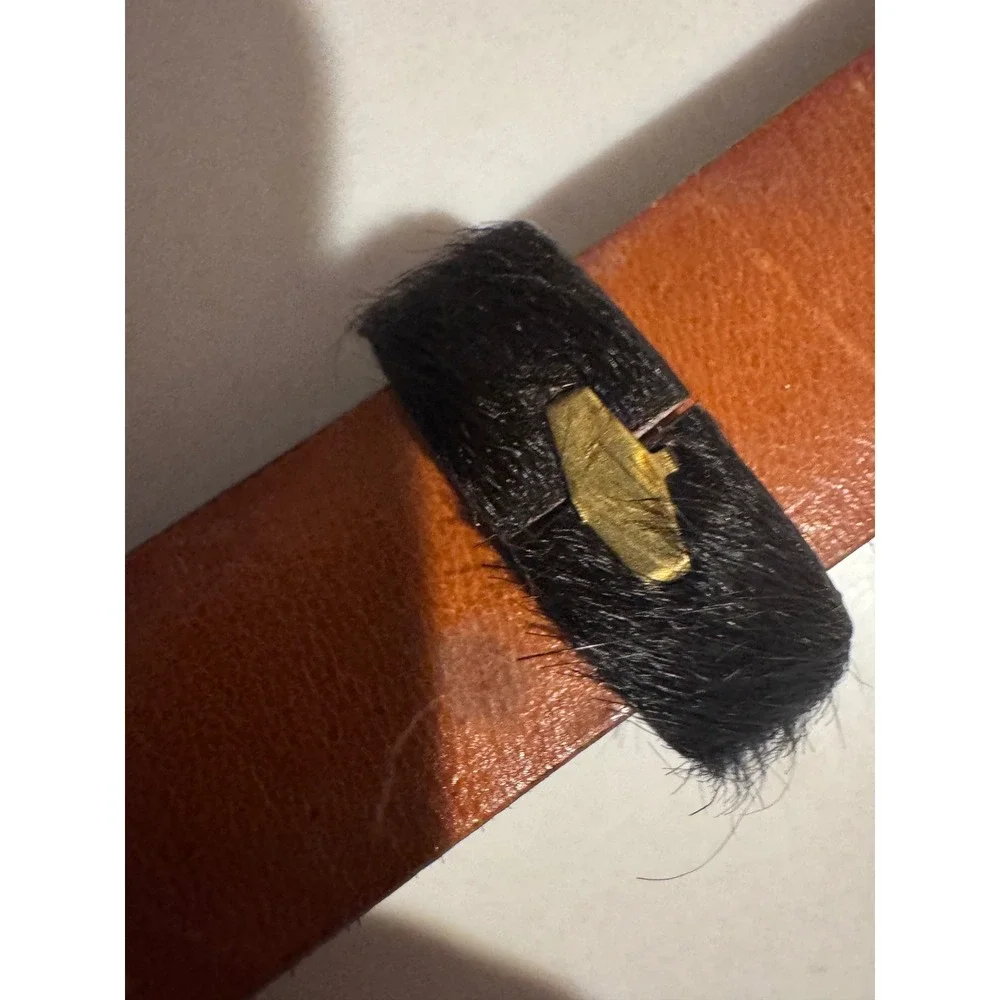 Brighton Womens Black Calf Hair Skinny Belt‎ Silver Scroll Buckle Size S 28